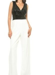 ALEXIA Admor Black and Ivory Sequin Straight leg Jumpsuit